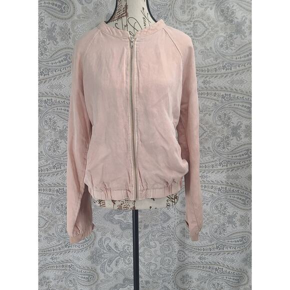 Sanctuary Linen womens pink pilot bomber jacket Sz Large Quiet Luxury Stitch Fix - Picture 2 of 12